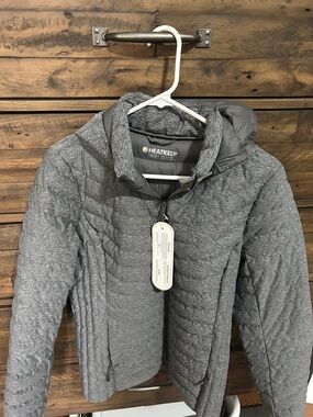 Heatkeep Heather Gray Quilted Hooded Jacket Medium NEW WITH TAGS with pouch
